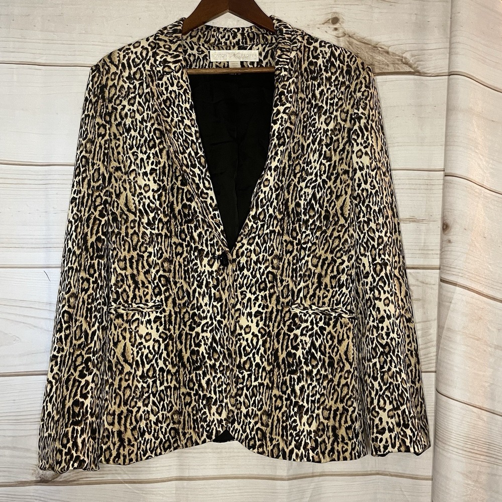 Boston Proper Leopard Print Blazer Jacket Women's Size 12 Animal Print